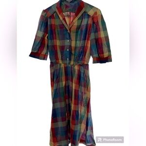 🌈 Vintage 1950s-60s Rainbow Plaid Cotton Dress Tag Size A2 SEE MEASUREMENTS 🌈